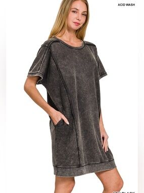 NWOT Zenana French Terry Acid Wash T-Shirt Dress Size S/M